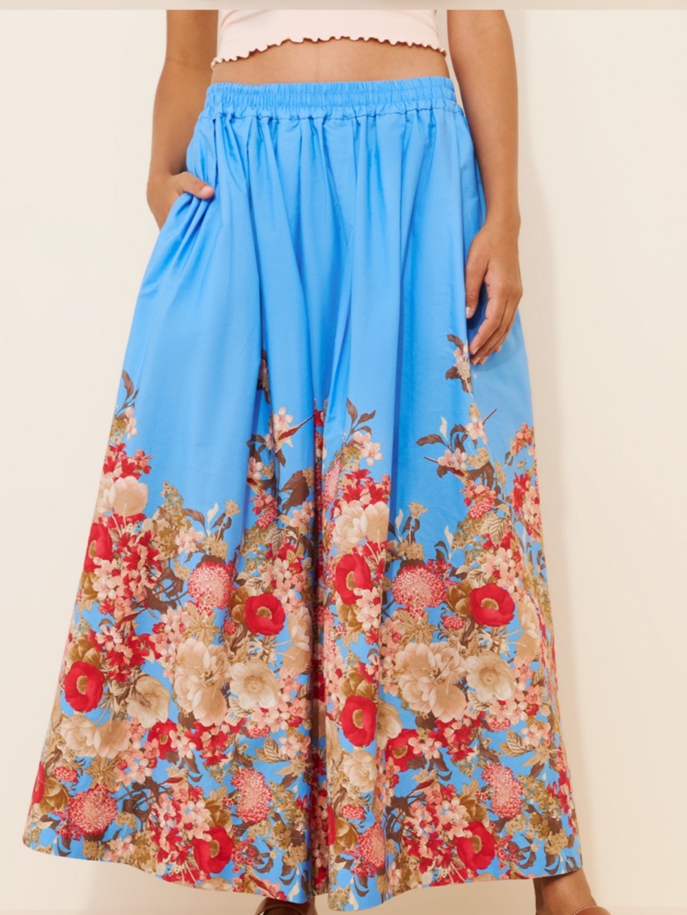 Anthropologie Maeve The Jacie Poplin Bright Blue Floral pull on circle skirt NWT - Picture 2 of 5